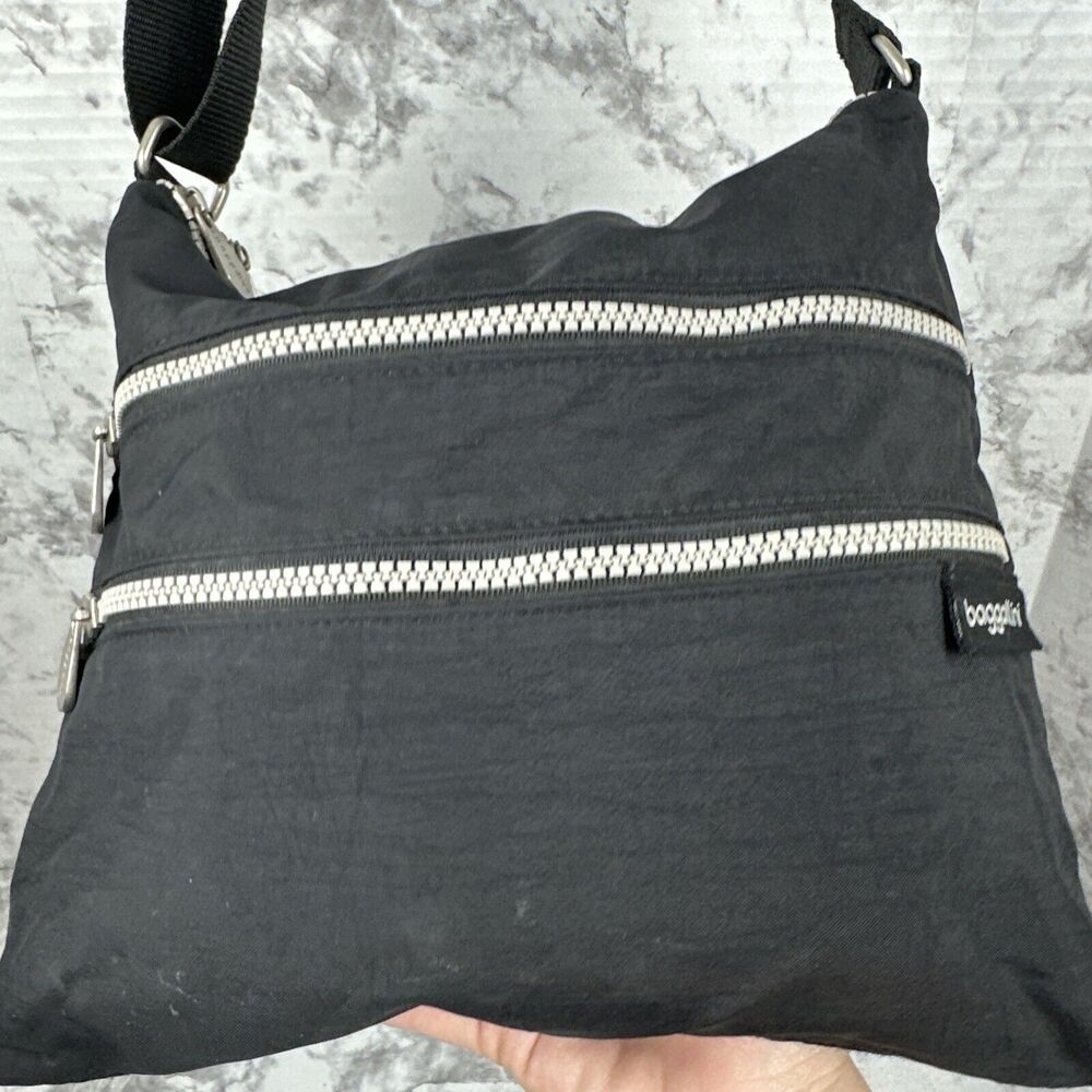 Baggallini Womens Crossbody Bag Purse Lightweight Black Nylon Double Zip Pockets - Picture 5 of 11
